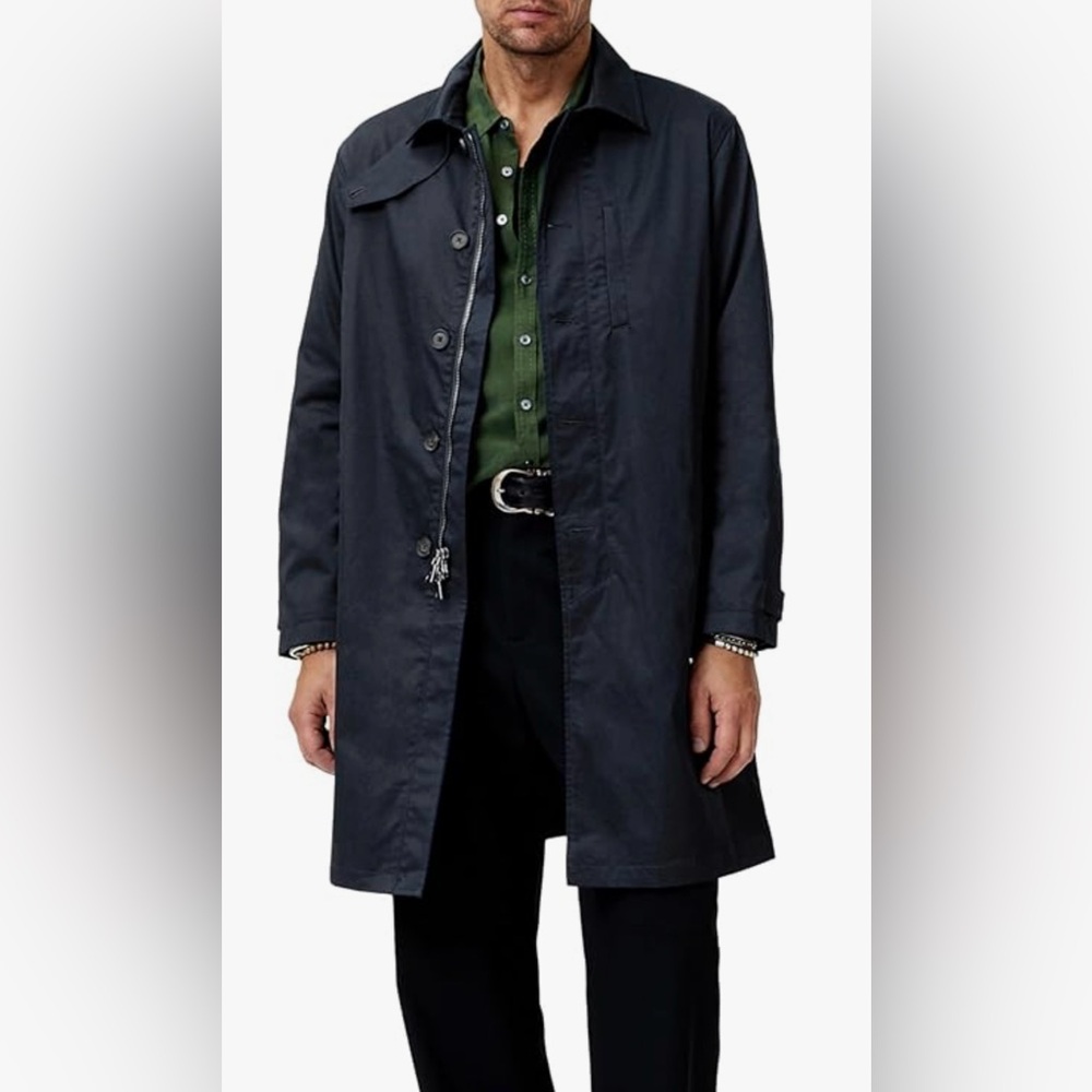 $1298 NWT John Varvatos Jacket 46 S Men's Garvin Trench Coat Navy Blue Long Mac